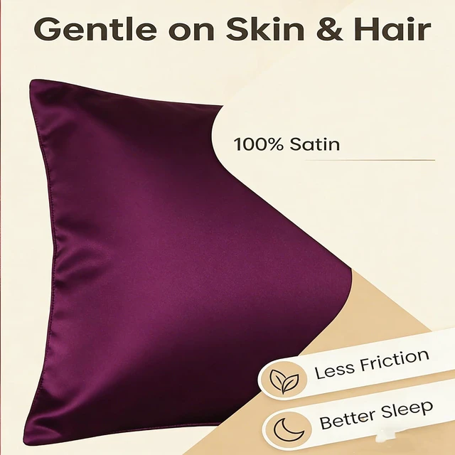 Alt view image 4 of 6 - Luxury Satin Silky Pillowcase with Zipper Closure (Silky Satin Pillow Case for Hair) (Purple, Queen(20by30inch))