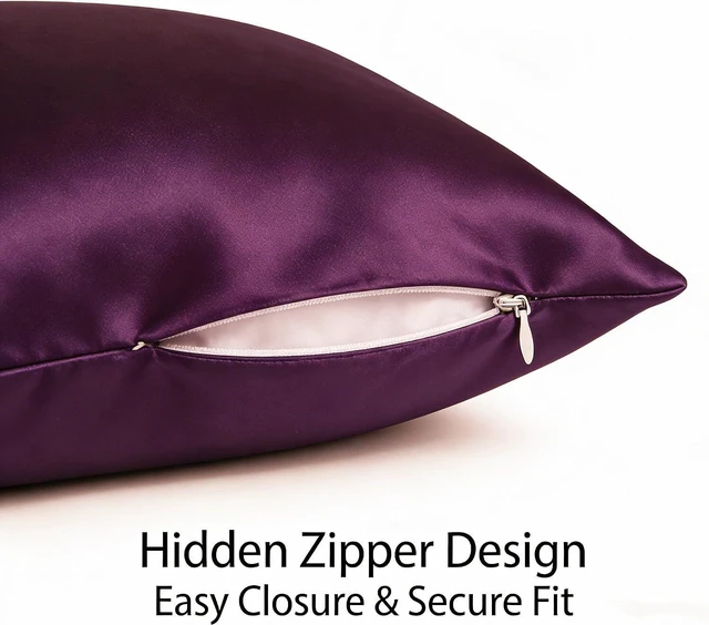 Alt view image 5 of 6 - Luxury Satin Silky Pillowcase with Zipper Closure (Silky Satin Pillow Case for Hair) (Purple, Queen(20by30inch))