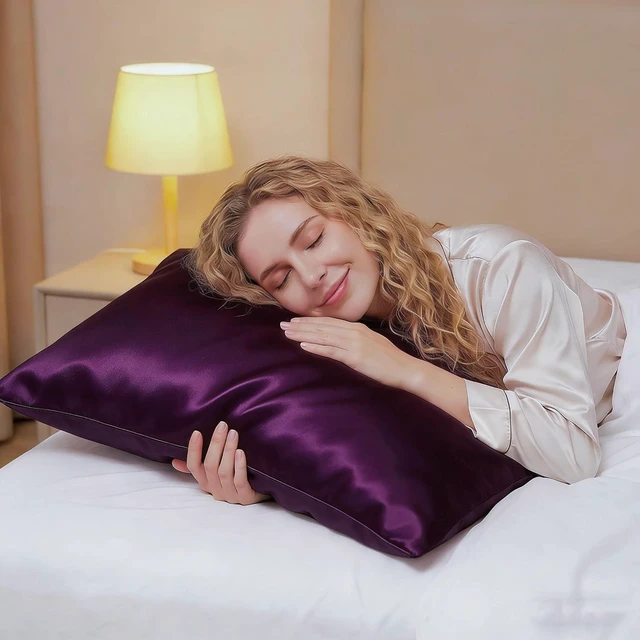 Alt view image 6 of 6 - Luxury Satin Silky Pillowcase with Zipper Closure (Silky Satin Pillow Case for Hair) (Purple, Queen(20by30inch))
