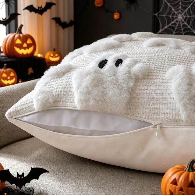 Alt view image 3 of 6 - Halloween Decorations White Ghost Pillow Covers 18x18 Set of 2
