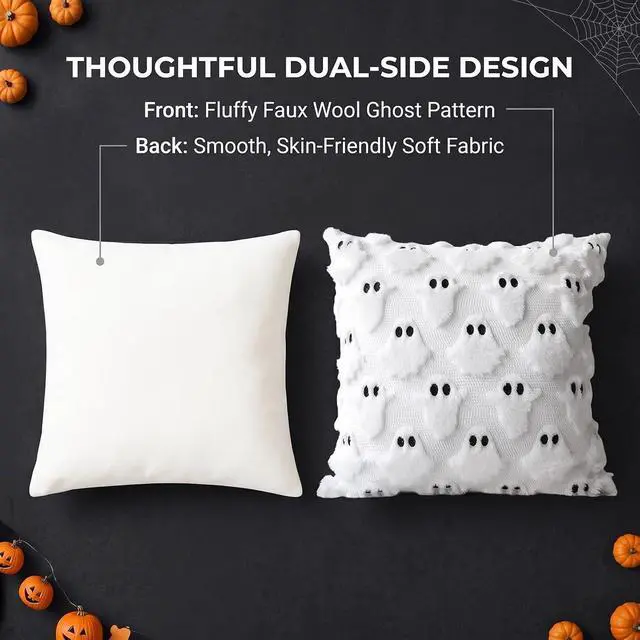 Alt view image 4 of 6 - Halloween Decorations White Ghost Pillow Covers 18x18 Set of 2