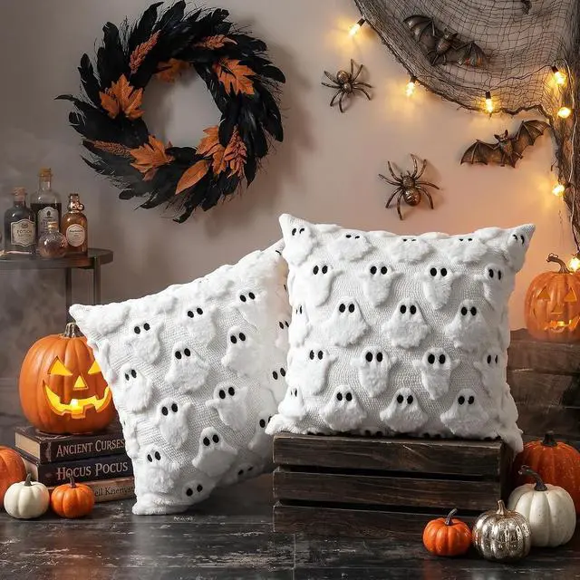 Alt view image 5 of 6 - Halloween Decorations White Ghost Pillow Covers 18x18 Set of 2