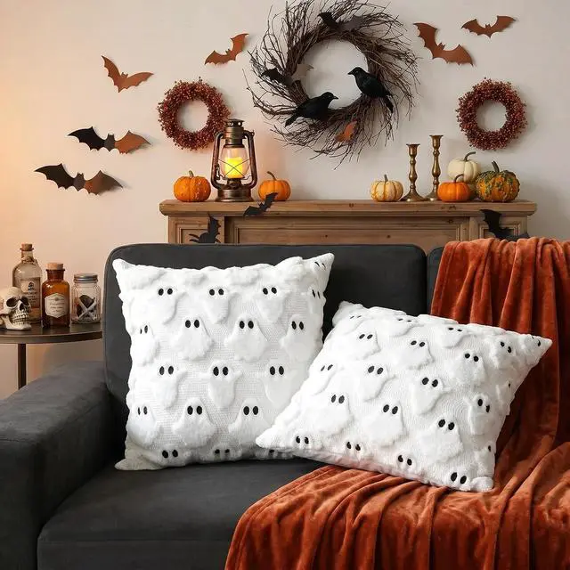 Alt view image 6 of 6 - Halloween Decorations White Ghost Pillow Covers 18x18 Set of 2