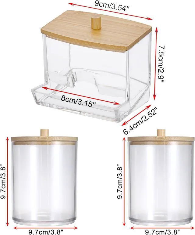 Alt view image 3 of 7 - 3 Pack Acrylic Bathroom Apothecary Jar Clear Qtip Holder Dispenser with Lid Plastic Canister Set Bathroom Accessories Storage Organizer for Cotton Round Floss Picks