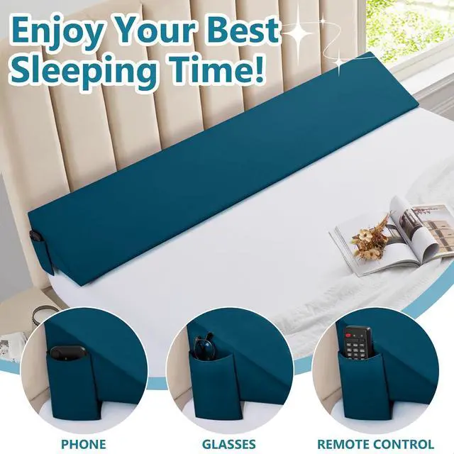 Alt view image 5 of 7 - King Size Bed Wedge Pillow Cover for Headboard Gap, Headboard Wedge Pillow Case Cover Only, 76" x 10" x 6", Teal