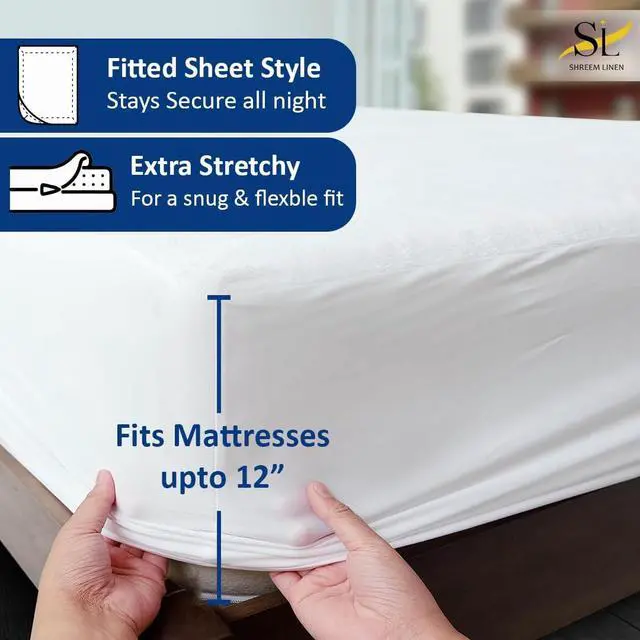 Alt view image 2 of 7 - 100% Waterproof Crib Size Mattress Protector, Premium Fitted Cotton Terry Cover with Stretchable Deep Pockets, Machine Washable White Mattress Cover for Bed