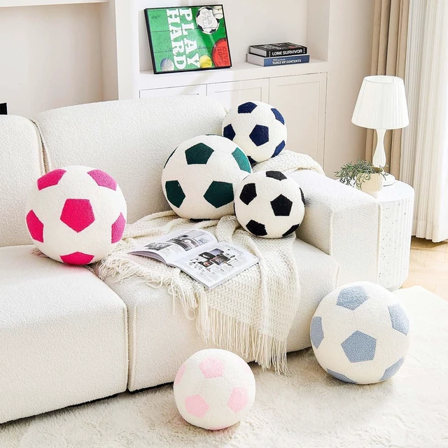 Alt view image 3 of 7 - Soccer Pillow Football Throw Pillow Round Aesthetic Home Decor Soccer Decorative Pillow Soft Soccer Sports Ball Plush Pillows for Bedroom Sofa Chair CouchBlack,8 Inch