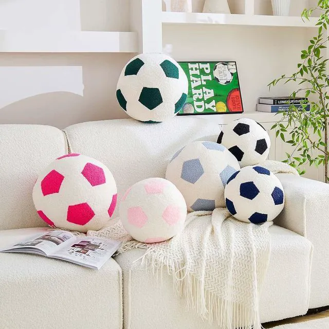 Alt view image 4 of 7 - Soccer Pillow Football Throw Pillow Round Aesthetic Home Decor Soccer Decorative Pillow Soft Soccer Sports Ball Plush Pillows for Bedroom Sofa Chair CouchBlack,8 Inch