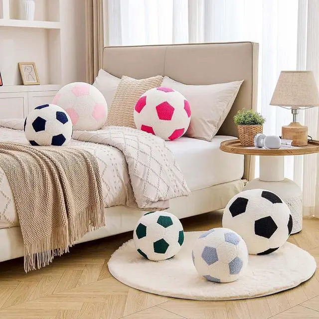 Alt view image 5 of 7 - Soccer Pillow Football Throw Pillow Round Aesthetic Home Decor Soccer Decorative Pillow Soft Soccer Sports Ball Plush Pillows for Bedroom Sofa Chair CouchBlack,8 Inch
