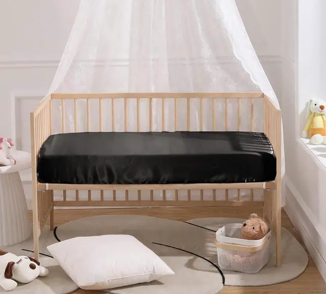 Alt view image 3 of 6 - Satin Mini Crib Sheets 38 x 24In, Black