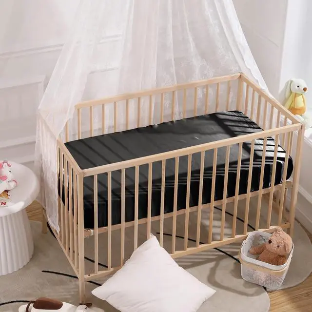 Alt view image 4 of 6 - Satin Mini Crib Sheets 38 x 24In, Black