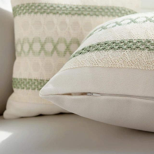 Alt view image 2 of 5 - Set of 2 Sage Green Boho Throw Pillow Covers 18x18 Inch Decorative Cushion Covers for Couch Bed Sofa Chair Cotton Macrame Décor Decorations (Type B)