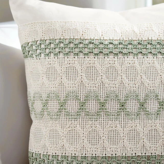 Alt view image 3 of 5 - Set of 2 Sage Green Boho Throw Pillow Covers 18x18 Inch Decorative Cushion Covers for Couch Bed Sofa Chair Cotton Macrame Décor Decorations (Type B)