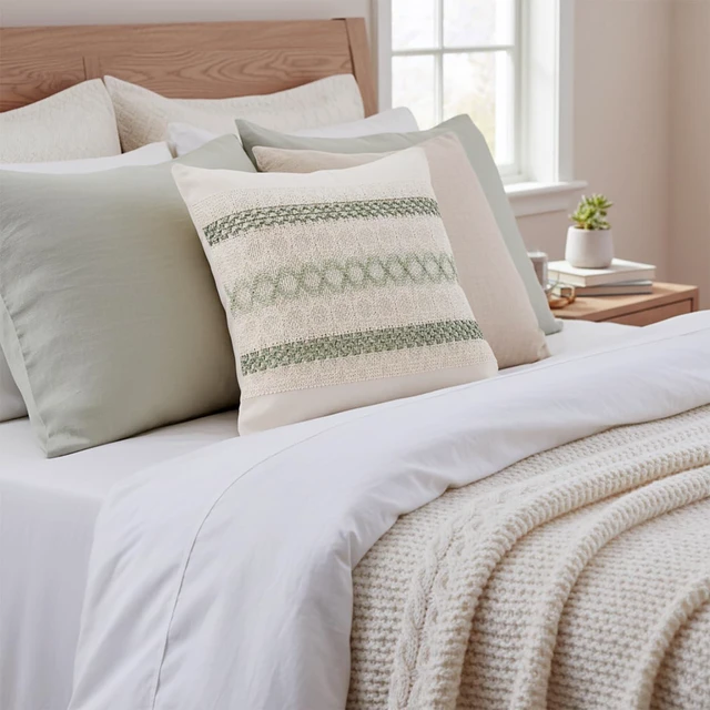 Alt view image 5 of 5 - Set of 2 Sage Green Boho Throw Pillow Covers 18x18 Inch Decorative Cushion Covers for Couch Bed Sofa Chair Cotton Macrame Décor Decorations (Type B)