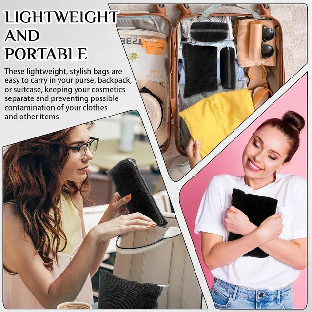 Alt view image 7 of 7 - 3 Pcs Corduroy Makeup Bag Set for Women, Black, Solid Style