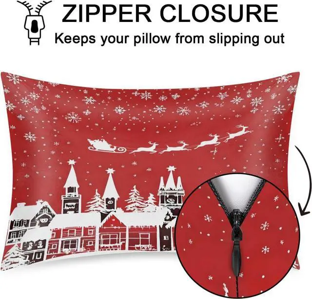 Alt view image 3 of 6 - Christmas Satin Pillowcase for Hair and Skin Queen Size Reindeer Santa Christmas Silk Pillowcase Silky Pillowcases with Zipper 20x30 Inches Cooling Pillow Cover