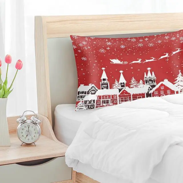 Alt view image 5 of 6 - Christmas Satin Pillowcase for Hair and Skin Queen Size Reindeer Santa Christmas Silk Pillowcase Silky Pillowcases with Zipper 20x30 Inches Cooling Pillow Cover