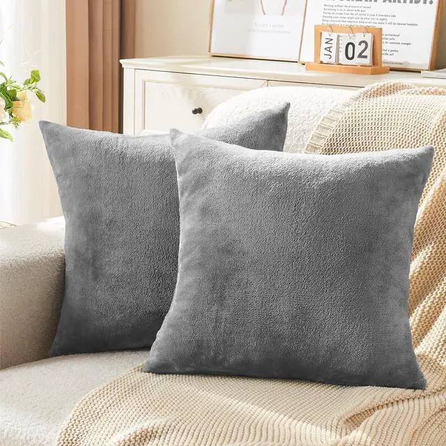 Main image of Velvet Pillow Covers with Zipper, Gray, 18x18 Inches, 2 Pack