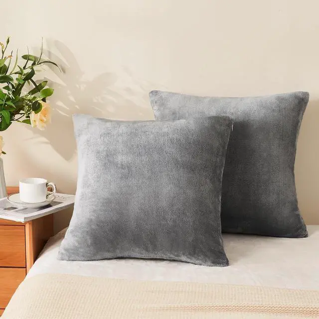 Alt view image 2 of 7 - Velvet Pillow Covers with Zipper, Gray, 18x18 Inches, 2 Pack