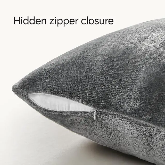 Alt view image 5 of 7 - Velvet Pillow Covers with Zipper, Gray, 18x18 Inches, 2 Pack