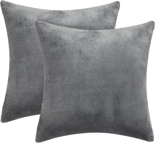 Alt view image 7 of 7 - Velvet Pillow Covers with Zipper, Gray, 18x18 Inches, 2 Pack