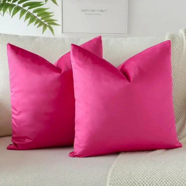Main image of Pack of 2 Velvet Soft Decorative Throw Pillow Covers 18 x 18 Inch Solid Square Cushion Case Couch Home Decor Pillow Covers for Sofa Bedroom Living Room (Hot Pink)