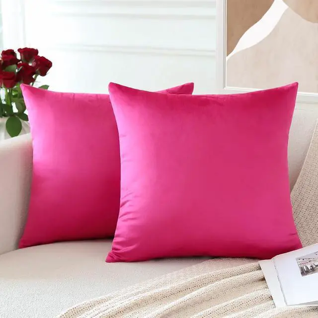 Alt view image 4 of 7 - Pack of 2 Velvet Soft Decorative Throw Pillow Covers 18 x 18 Inch Solid Square Cushion Case Couch Home Decor Pillow Covers for Sofa Bedroom Living Room (Hot Pink)