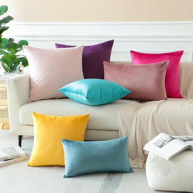 Alt view image 5 of 7 - Pack of 2 Velvet Soft Decorative Throw Pillow Covers 18 x 18 Inch Solid Square Cushion Case Couch Home Decor Pillow Covers for Sofa Bedroom Living Room (Hot Pink)