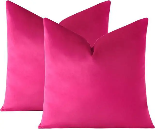 Alt view image 6 of 7 - Pack of 2 Velvet Soft Decorative Throw Pillow Covers 18 x 18 Inch Solid Square Cushion Case Couch Home Decor Pillow Covers for Sofa Bedroom Living Room (Hot Pink)