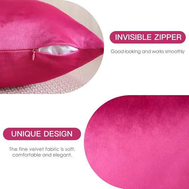 Alt view image 7 of 7 - Pack of 2 Velvet Soft Decorative Throw Pillow Covers 18 x 18 Inch Solid Square Cushion Case Couch Home Decor Pillow Covers for Sofa Bedroom Living Room (Hot Pink)