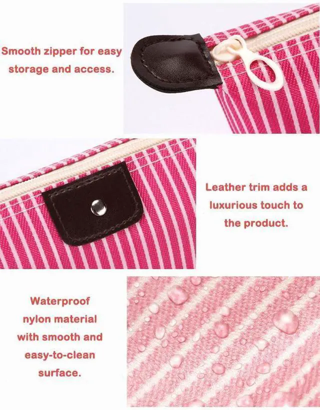 Alt view image 4 of 7 - 2 Pack Make Up Bag for Traveling,Preppy make up bag,Toiletry Bag,Nylon Cosmetic Bag,Light Pink Makeup Bag,Skin Care BagTiny Makeup Bag