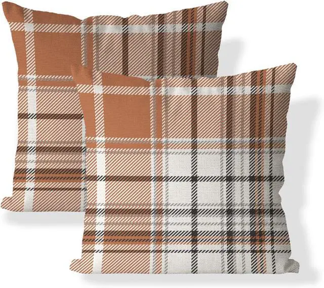 Main image of Set of 2 Fall Pillow Covers Autumn Decorative Throw Pillow Cases 18x18 Inch Orange Grey Plaids Cushion Covers Faux Linen,Farmhouse,Thanksgiving,Home Décor
