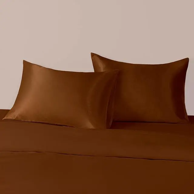 Alt view image 5 of 7 - Standard Silk Satin Pillowcases - 2-Pack, 20x26, Coffee