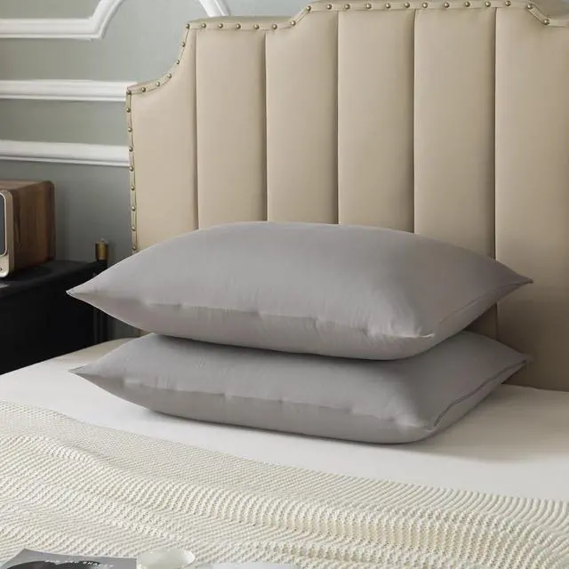 Alt view image 6 of 7 - Queen Jersey Knit Pillowcases Set of 2, 100% Cotton Bed Pillow Cases Queen Size with Zipper,Soft and Breathable, 20×30 inches Dark Grey