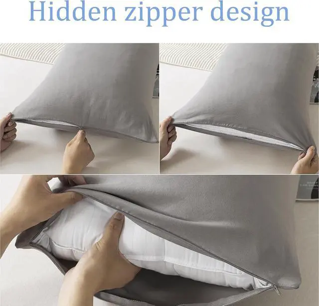Alt view image 4 of 7 - Queen Jersey Knit Pillowcases Set of 2, 100% Cotton Bed Pillow Cases Queen Size with Zipper,Soft and Breathable, 20×30 inches Dark Grey