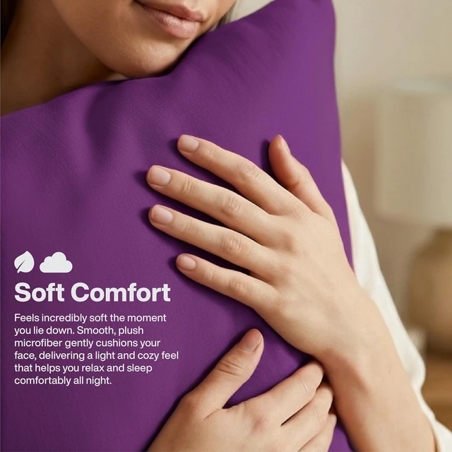 Alt view image 6 of 7 - Standard Pillow Cases Set of 2, Microfiber Cooling Pillowcases, Soft Breathable Envelope Closure Pillow Covers, Wrinkle Free Easy Care Bed Pillowcases, Standard Size 20x26 Inches, Purple