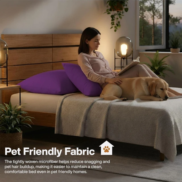 Alt view image 7 of 7 - Standard Pillow Cases Set of 2, Microfiber Cooling Pillowcases, Soft Breathable Envelope Closure Pillow Covers, Wrinkle Free Easy Care Bed Pillowcases, Standard Size 20x26 Inches, Purple