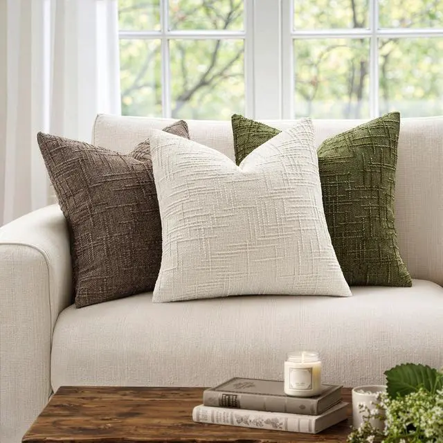 Alt view image 4 of 7 - Chenille Textured Throw Pillow Covers Cream White 18x18 Set of 2