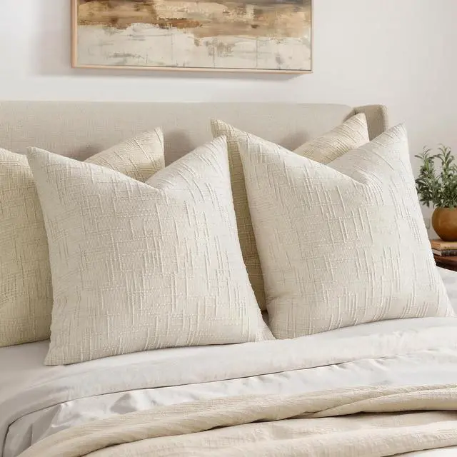 Alt view image 5 of 7 - Chenille Textured Throw Pillow Covers Cream White 18x18 Set of 2