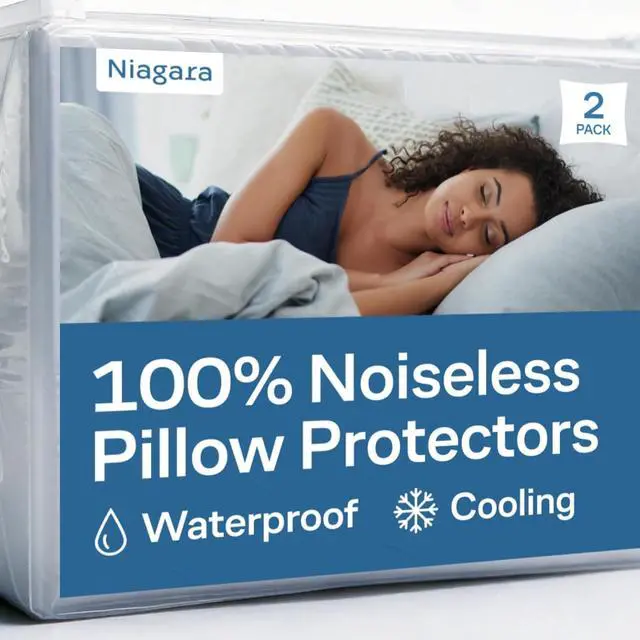 Main image of 100% Waterproof Pillow Protectors Standard 20x26 Pair Zippered Pillow Case, Pillow Cover, Guaranteed Noiseless Pad, Ultra Plush Absorbent (Viscose Made from Bamboo), White 2 Pack