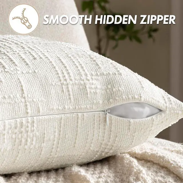 Alt view image 7 of 7 - Chenille Textured Throw Pillow Covers Cream White 18x18 Set of 2