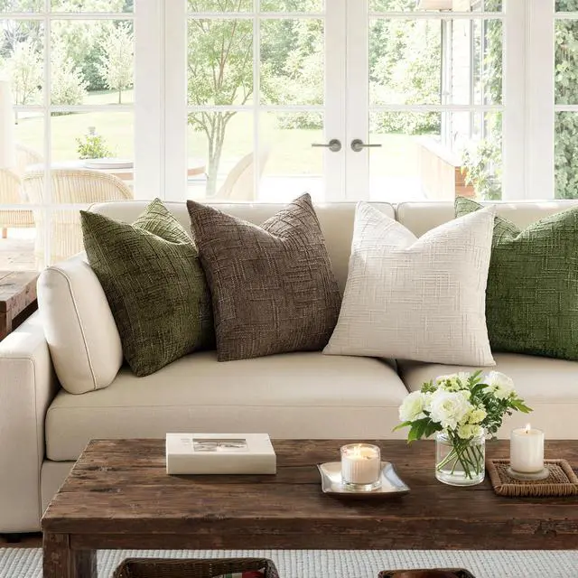 Alt view image 6 of 7 - Chenille Textured Throw Pillow Covers Cream White 18x18 Set of 2