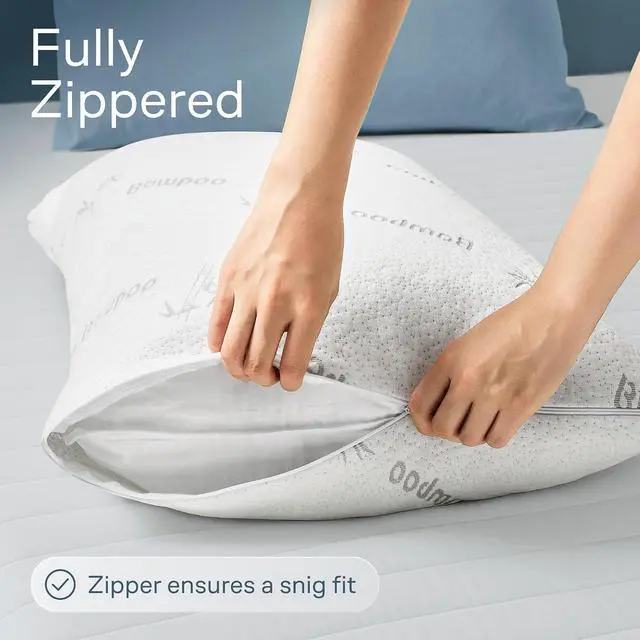 Alt view image 5 of 7 - 100% Waterproof Pillow Protectors Standard 20x26 Pair Zippered Pillow Case, Pillow Cover, Guaranteed Noiseless Pad, Ultra Plush Absorbent (Viscose Made from Bamboo), White 2 Pack