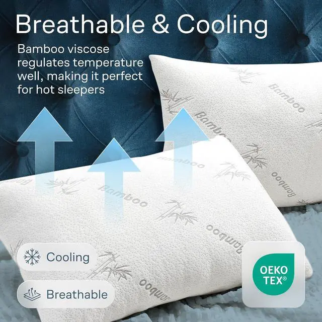 Alt view image 4 of 7 - 100% Waterproof Pillow Protectors Standard 20x26 Pair Zippered Pillow Case, Pillow Cover, Guaranteed Noiseless Pad, Ultra Plush Absorbent (Viscose Made from Bamboo), White 2 Pack