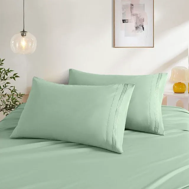 Main image of Sage Green Standard Size Pillow Cases Set of 2,20"X26" Pillow Covers