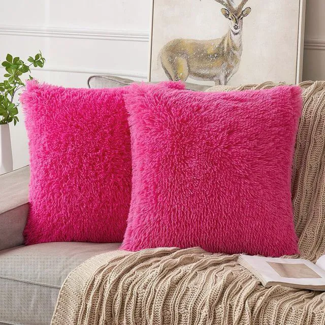 Main image of Plush Decorative Throw Pillow Covers Hot Pink 18x18 Inch Pack of 2