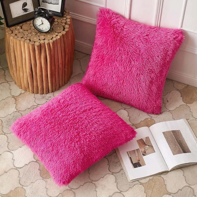 Alt view image 2 of 6 - Plush Decorative Throw Pillow Covers Hot Pink 18x18 Inch Pack of 2