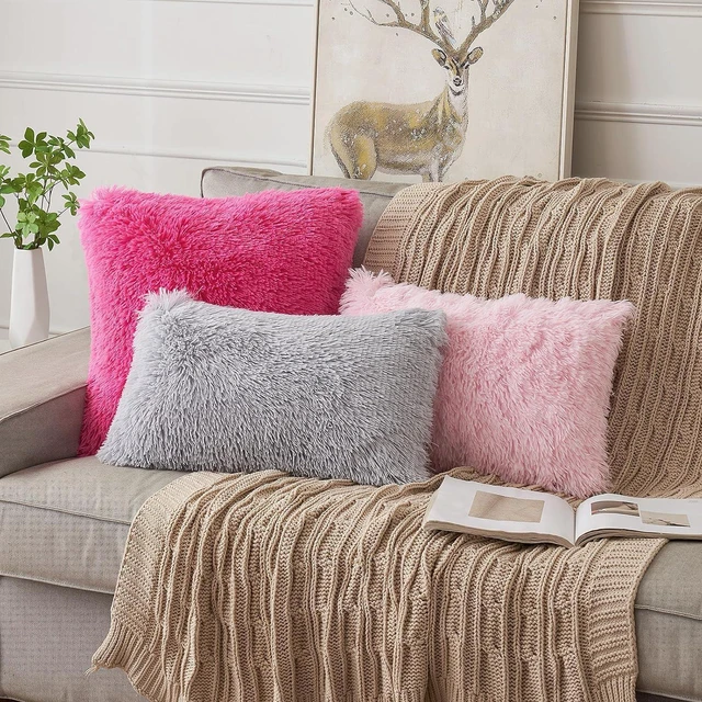 Alt view image 6 of 6 - Plush Decorative Throw Pillow Covers Hot Pink 18x18 Inch Pack of 2