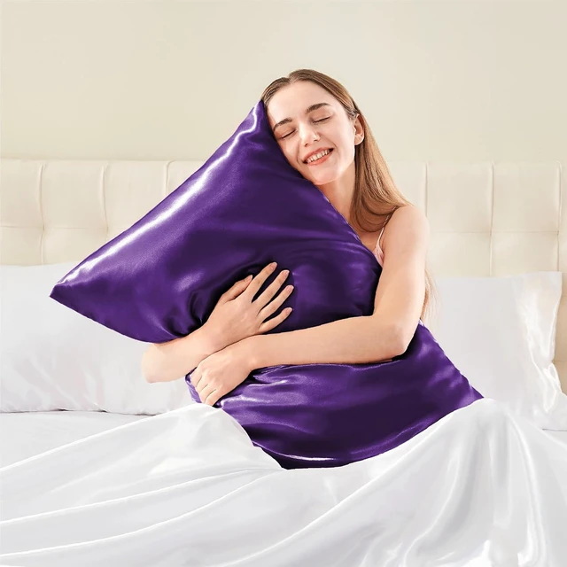 Alt view image 2 of 7 - Zipper Satin Pillowcases, Standard Size 20"x26", Plum Purple, 2Pcs