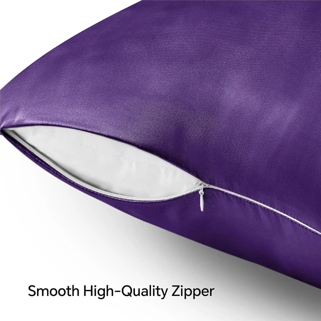 Alt view image 5 of 7 - Zipper Satin Pillowcases, Standard Size 20"x26", Plum Purple, 2Pcs